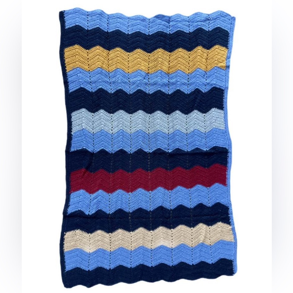 Chevron Knit Blanket with Multicolor Stripes 58” x 38”